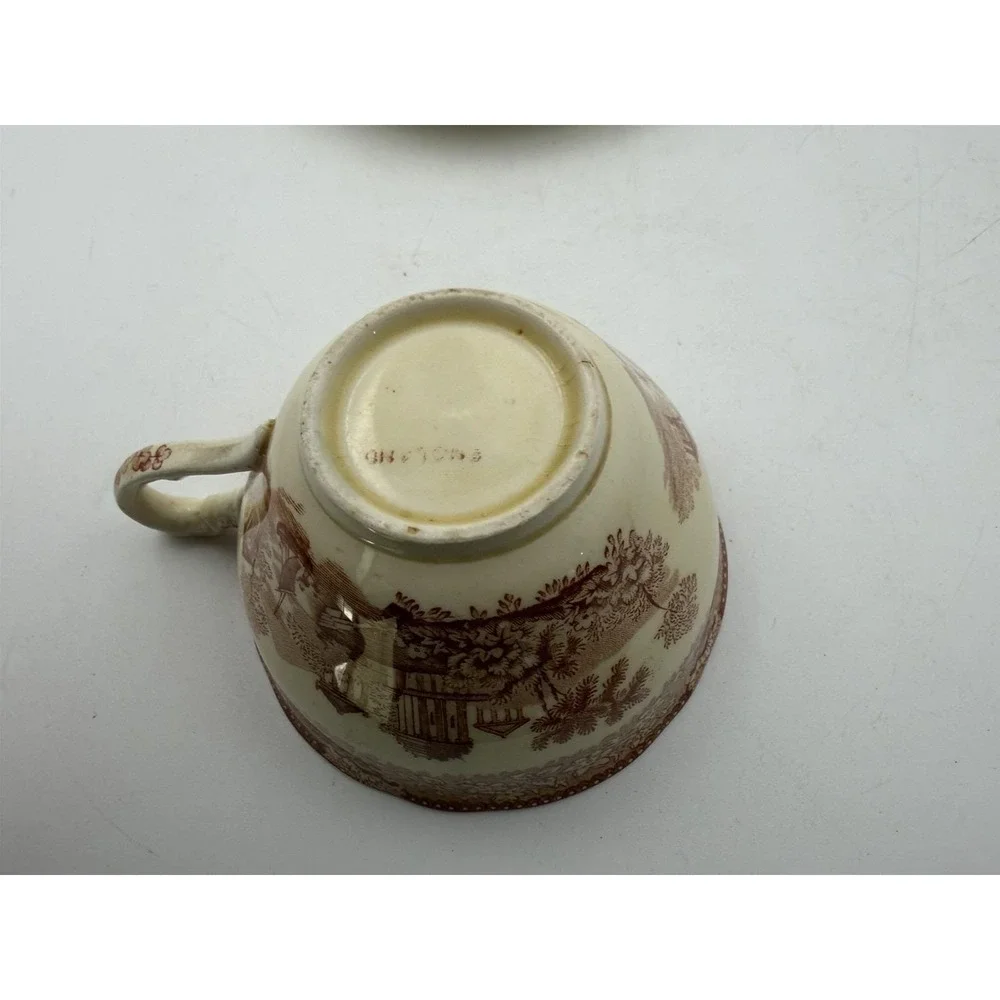 Ridgways Grecian Red Transferware Tea‎ Cup & Saucer England Vintage